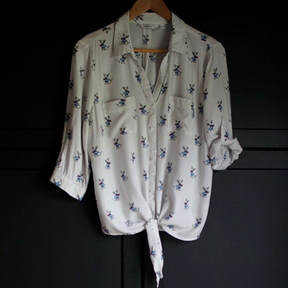 Reitmans | Dog Print Waist Tie Shirt